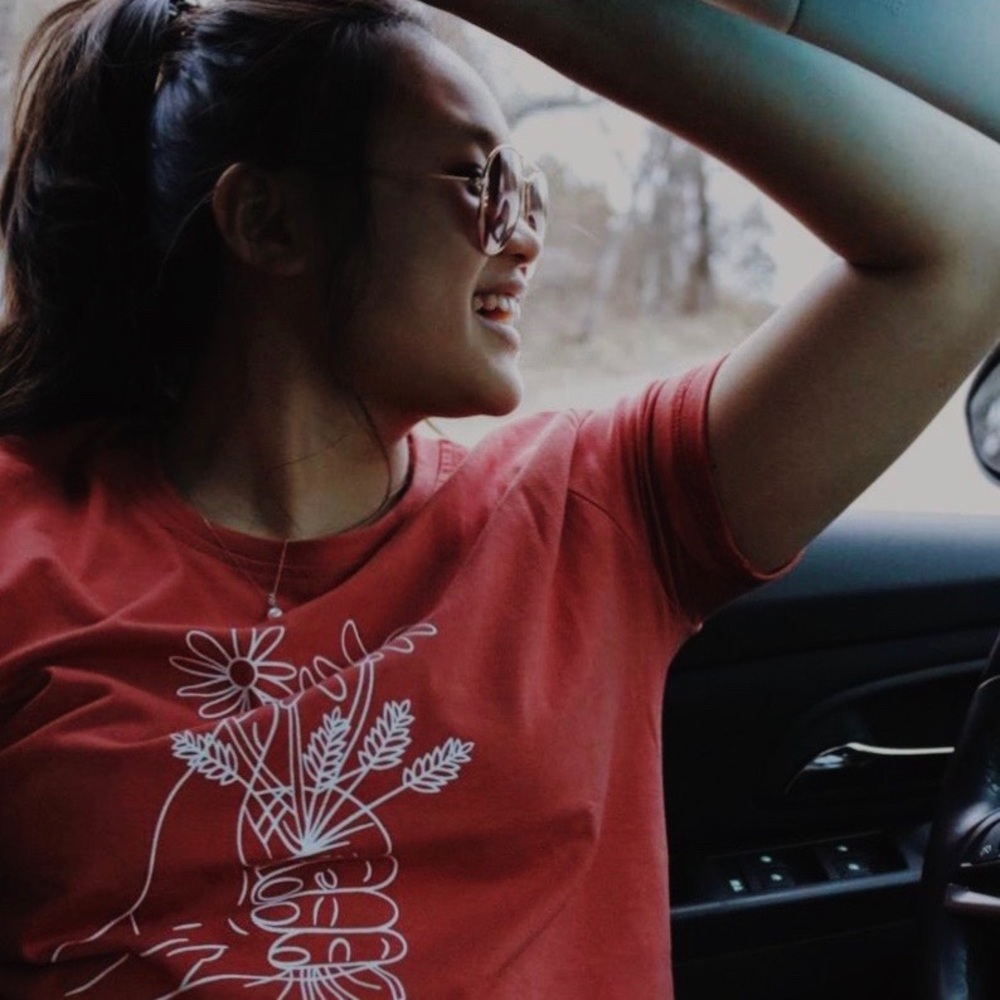 Floral off color pink shirt